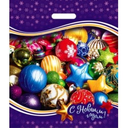 Пакет с прорубной ручкой ПВД 40х47 (45 мкм) Новогодние игрушки (50/500 шт.) Интерпак