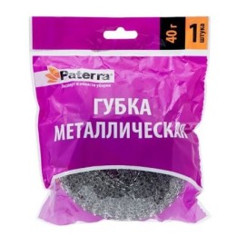 Губка металлическая  (1 шт.) 40 г в инд. упаковке Paterra (1/100 шт.) 406-148