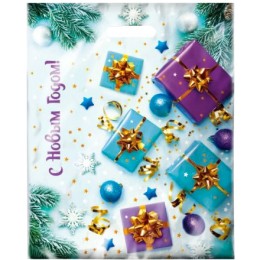 Пакет с прорубной ручкой ПВД 38х47 (60 мкм) Подарки лам. (50/500 шт.) Интерпак