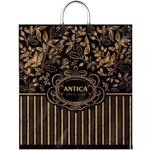 Пакет с пластиковой ручкой ПВД 40х44 (100 мкм) Антика черн. (10/100 шт.) Интерпак в Екатеринбург — Uralhoz.ru