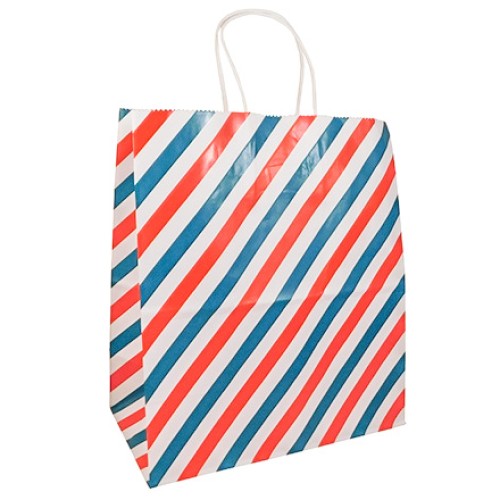 Пакет бумажный с кручеными ручками 220х120х250  80 г с печатью Широкая полоса (25/250 шт.) 113143 в Екатеринбург — Uralhoz.ru