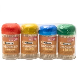 Зубочистки в банке с повор. крышкой (200 шт.) Paterra (4/240 баночек) 401-623