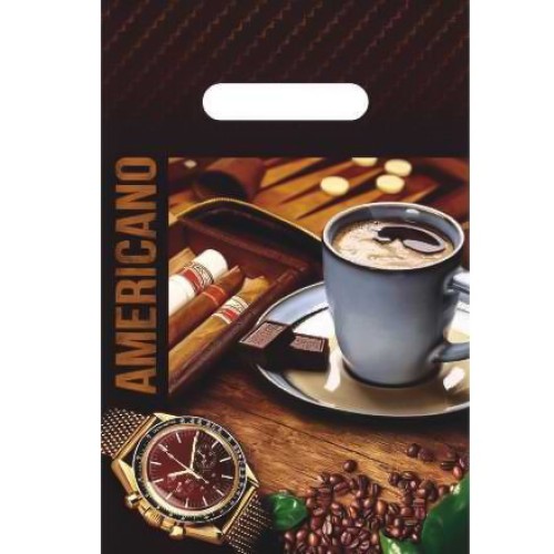 Пакет с прорубной ручкой ПВД 20х30 (30 мкм) Американо (100/2000 шт.) Интерпак в Екатеринбург — Uralhoz.ru