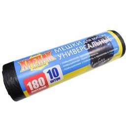 Мешок д/мусора ПНД 180 л (10 шт.) рулон черный КРЕПАК (1/25 шт.)