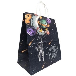 Пакет бумажный с кручеными ручками 220х120х250 100 г с печатью Следуй за звездой (25/250 шт.)