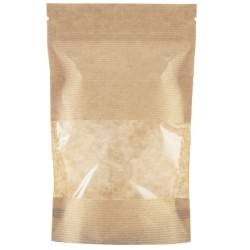 Пакет бумажный Doypack 140х225 (40+40) мм крафт с окошком 70 мм (100/700 шт) 121-009