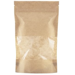 Пакет бумажный Doypack 140х225 (40+40) мм крафт с окошком 70 мм (100/700 шт) 121-009