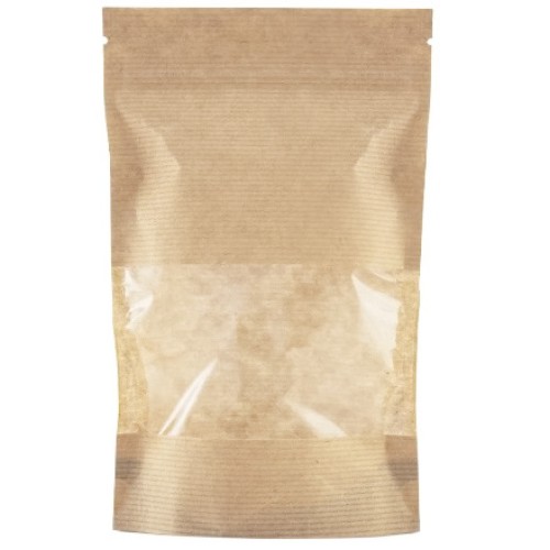 Пакет бумажный Doypack 140х225 (40+40) мм крафт с окошком 70 мм (100/700 шт) 121-009 в Екатеринбург — Uralhoz.ru