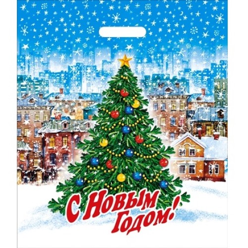 Пакет с прорубной ручкой ПВД 40х47 (45 мкм) Городская елка (50/500 шт.) Интерпак в Екатеринбург — Uralhoz.ru