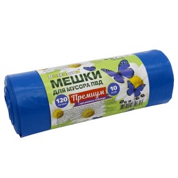 Мешок д/мусора ПВД 120 л (10 шт.) рулон синий ПРЕМИУМ (1/12 шт.) ВР-0053(Б)
