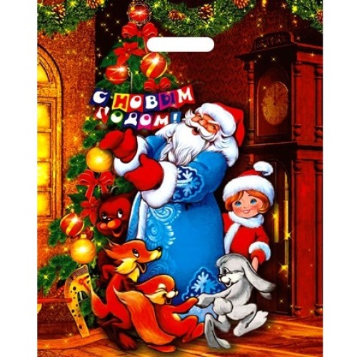 Пакет с прорубной ручкой ПВД 38х47 (60 мкм) Новогодний хоровод лам. (50/500 шт.) Интерпак в Екатеринбург — Uralhoz.ru