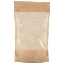 Пакет бумажный Doypack 135х225 (35+35) мм крафт с окошком 140 мм (100/600 шт) №11