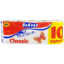Туалетная бумага 2 сл.10 шт. Нежная Белая (1/4 шт.)