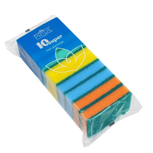 Губка д/посуды Супер с чистящим слоем (10 шт.) Прайд 100х65х25 (1/30 шт.) в Екатеринбург — Uralhoz.ru