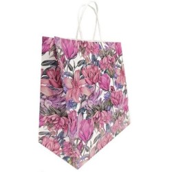 Пакет бумажный с кручеными ручками 220х120х250 100 г с печатью Цветочный узор (25/250 шт.) 115342