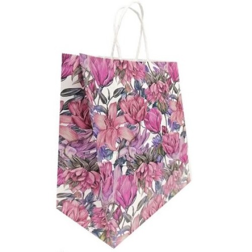 Пакет бумажный с кручеными ручками 220х120х250 100 г с печатью Цветочный узор (25/250 шт.) 115342 в Екатеринбург — Uralhoz.ru