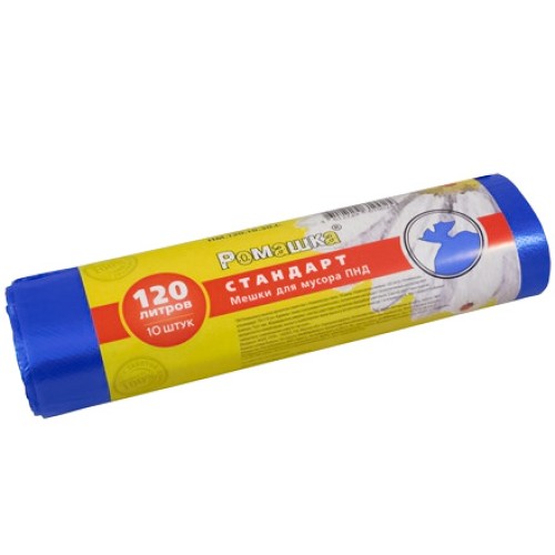 Мешок д/мусора ПНД 120 л (10 шт.) рулон синий СТАНДАРТ Ромашка (1/30 шт.) НМ.120.10.30.С в Екатеринбург — Uralhoz.ru