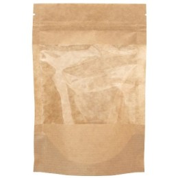 Пакет бумажный Doypack 160х250 (40+40) мм крафт с окошком 90 мм (100/700 шт.) 121-018