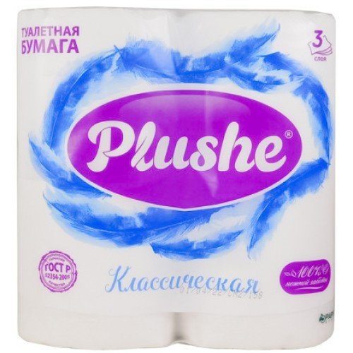 Туалетная бумага 3 сл. 4 шт. Plushe Deluxe Light Классическая (1/12 шт.) 3016 в Екатеринбург — Uralhoz.ru