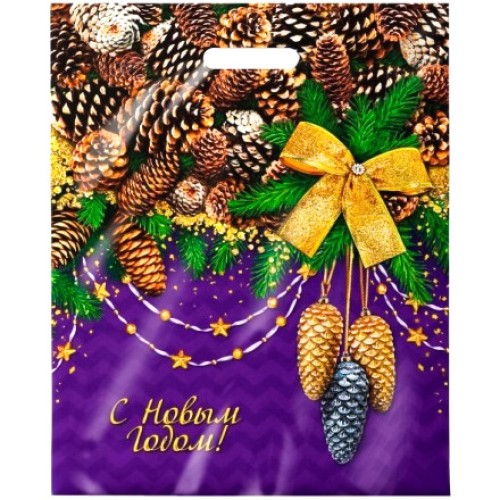 Пакет с прорубной ручкой ПВД 38х47 (60 мкм) Блестящие шишки лам. (50/500 шт.) Интерпак в Екатеринбург — Uralhoz.ru