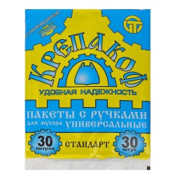 Мешок д/мусора ПНД 30 л (30 шт.) СТОПА с ручками черный КРЕПАКОФ (1/50 шт.)