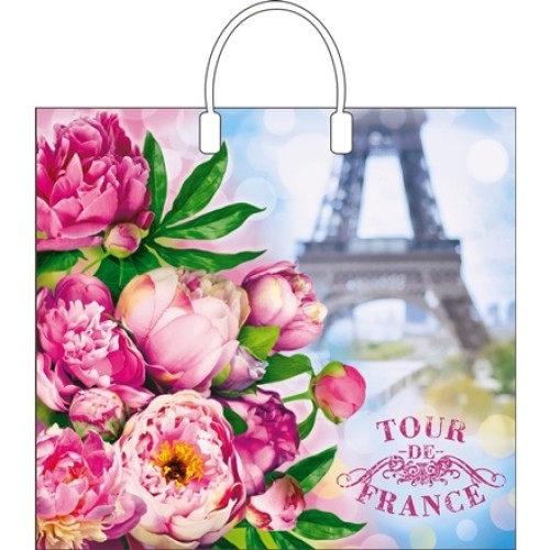 Пакет с пластиковой ручкой ПВД 38х35 (90 мкм) Тур-де-Франс лам. (10/100 шт.) Интерпак в Екатеринбург — Uralhoz.ru