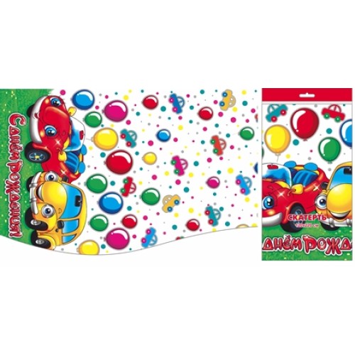 Скатерть ПВД 120х220 (35 мкм) Машинки (1/50 шт.) Интерпак в Екатеринбург — Uralhoz.ru