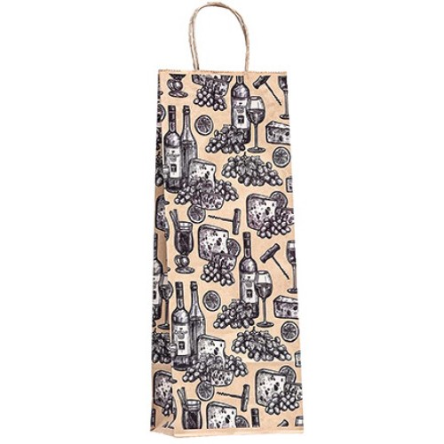 Пакет бумажный с кручеными ручками 150х80х390 крафт 80 г с печатью Фуршет (25/150 шт.) в Екатеринбург — Uralhoz.ru