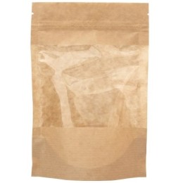 Пакет бумажный Doypack 160х250 (35+35) мм крафт с окошком  90 мм (100/600 шт) №31