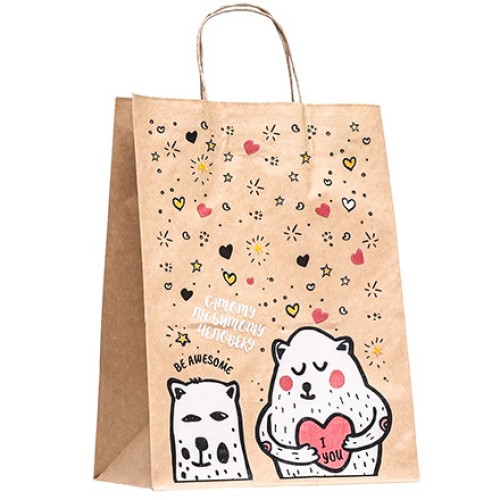 Пакет бумажный с кручеными ручками 260х150х350  80 г с печатью Друзья (25/250 шт.) 110647 в Екатеринбург — Uralhoz.ru