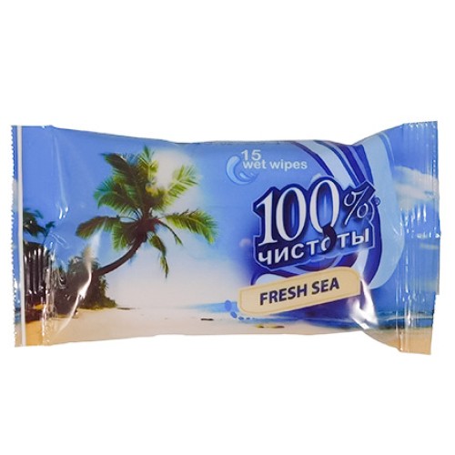 Салфетки влажные  (15 шт.) 100% Чистоты Морская свежесть (1/160 шт.) в Екатеринбург — Uralhoz.ru