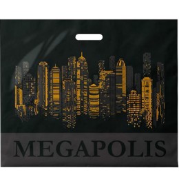 Пакет с прорубной ручкой ПВД 60х50 (70 мкм) Мегаполис черн. (50/250 шт.) Интерпак