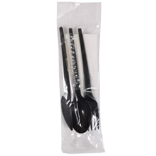 Набор 5/1 Эконом ЧЕРНЫЙ вилка/ложка/нож/зубочистка/салфетка (1/300 шт.) Н51-027 в Екатеринбург — Uralhoz.ru