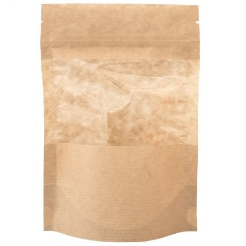 Пакет бумажный Doypack 120х185 (40+40) мм крафт с окошком 70 мм (100/700 шт) 121-017 в Екатеринбург — Uralhoz.ru