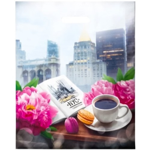 Пакет с прорубной ручкой ПВД 38х47 (60 мкм) Манхэттен лам. (50/500 шт.) Интерпак в Екатеринбург — Uralhoz.ru