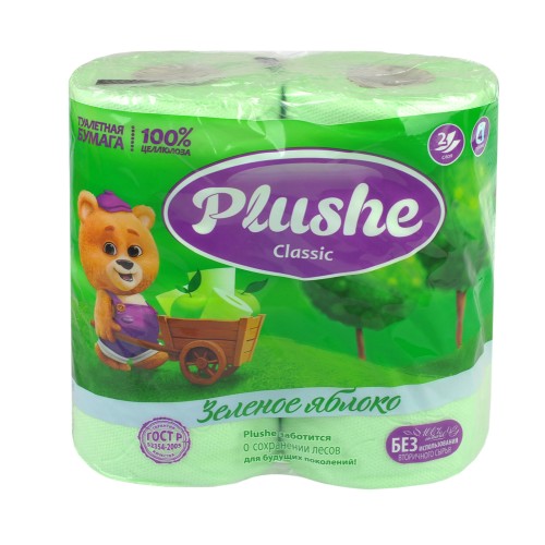 Туалетная бумага 2 сл. 4 шт. Plushe Classic Зеленое яблоко (1/12 шт.) в Екатеринбург — Uralhoz.ru