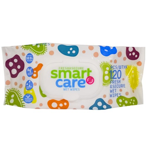 Салфетки влажные(120 шт.) Smart Care антибактериальные с крышкой (1/10 шт.) SC-120 в Екатеринбург — Uralhoz.ru