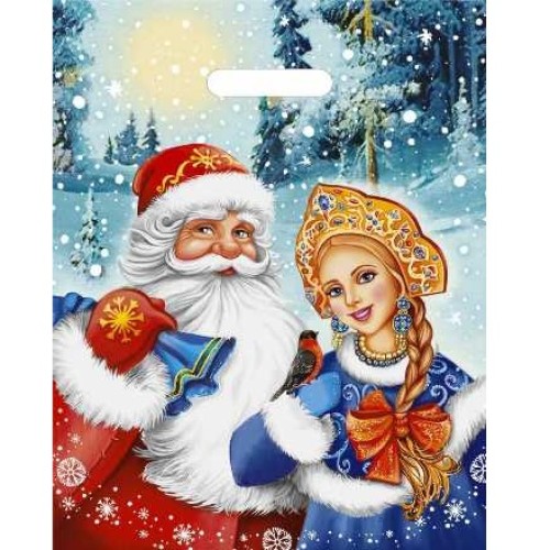 Пакет с прорубной ручкой ПВД 31х40 (60 мкм) Дед Мороз и Снегурочка лам. (50/500 шт.) Интерпак в Екатеринбург — Uralhoz.ru