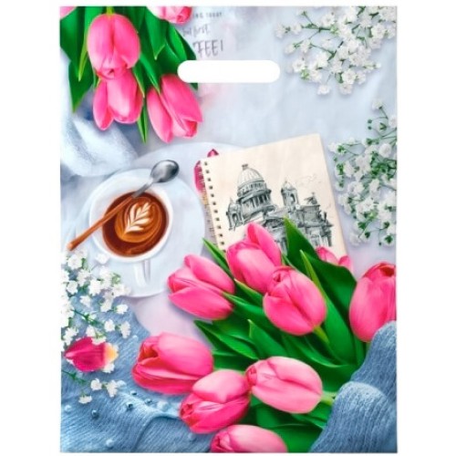 Пакет с прорубной ручкой ПВД 30х40 (35 мкм) Романтик (50/1000 шт.) Интерпак в Екатеринбург — Uralhoz.ru