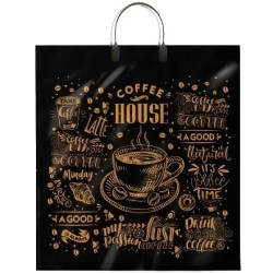 Пакет с пластиковой ручкой ПВД 40х44 (100 мкм) Кофейня черн. (10/100 шт.) Интерпак