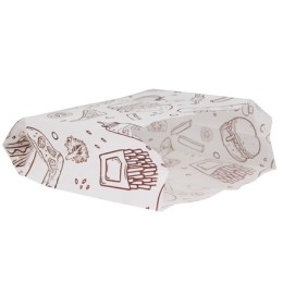 Пакет бумажный 120х100+40 белый с печатью Фаст фуд Жиростойкий (100/2500 шт.) ПЖ121040