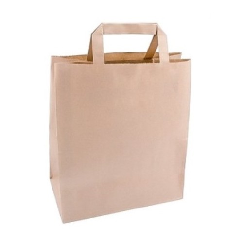 Пакет бумажный с ПЛОСКИМИ ручками 240х140х280 крафт 70 г (300 шт.) 108-033 в Екатеринбург — Uralhoz.ru