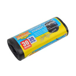 Мешок д/мусора ПНД 30 л (30 шт.) рулон с ручками черный КРЕПАК (1/50 шт.)