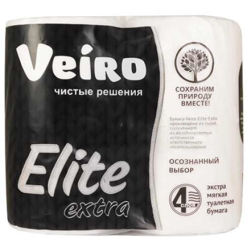 Туалетная бумага 4 сл. 4 шт. Veiro Elite Extra Белая (1/10 шт.) арт. 9С44 в Екатеринбург — Uralhoz.ru