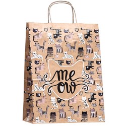 Пакет бумажный с кручеными ручками 260х150х350  80 г с печатью Мяу (25/250 шт.) 110784