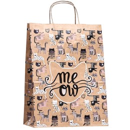 Пакет бумажный с кручеными ручками 260х150х350  80 г с печатью Мяу (25/250 шт.) 110784