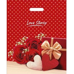 Пакет с прорубной ручкой ПВД 38х47 (60 мкм) Лав стори лам. (50/500 шт.) Интерпак