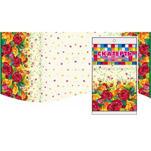 Скатерть ПВД 120х220 (35 мкм) Розали (1/50 шт.) Интерпак в Екатеринбург — Uralhoz.ru