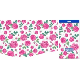 Скатерть ПВД 120х180 (35 мкм) Розовые розы (1/50 шт.) Интерпак