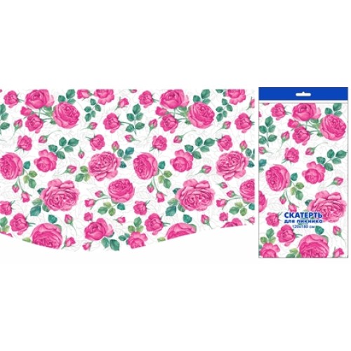 Скатерть ПВД 120х180 (35 мкм) Розовые розы (1/50 шт.) Интерпак в Екатеринбург — Uralhoz.ru